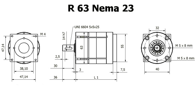 Редуктор R 63 Nema 23 чертеж BERNIO
