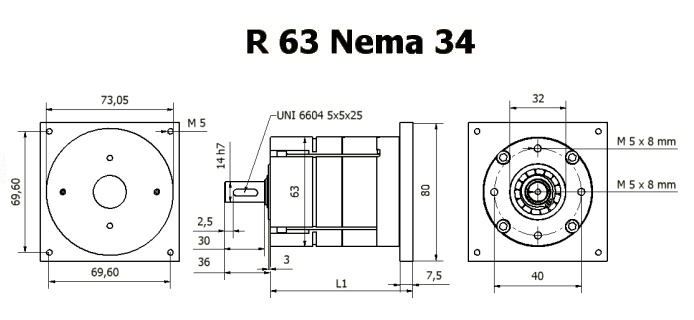 Редуктор R 63 Nema 34 чертеж BERNIO