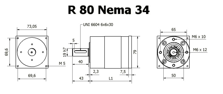 Редуктор R 80 Nema 34 чертеж BERNIO